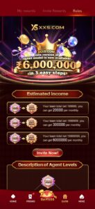 XX5 Game wallet showing earnings and withdrawal options